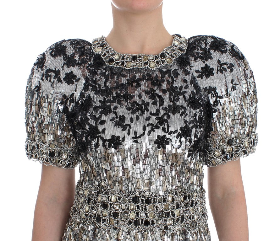 Handgefertigtes Runway-Kleid in Kristallsilber