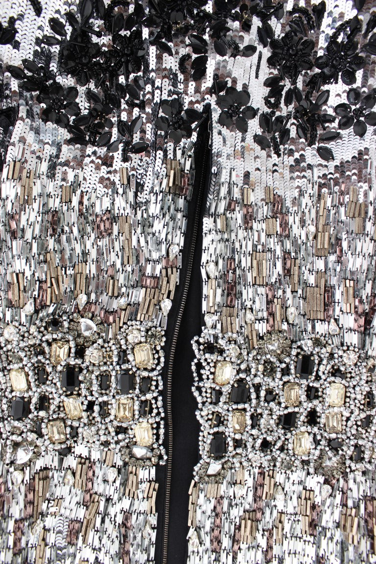 Handgefertigtes Runway-Kleid in Kristallsilber