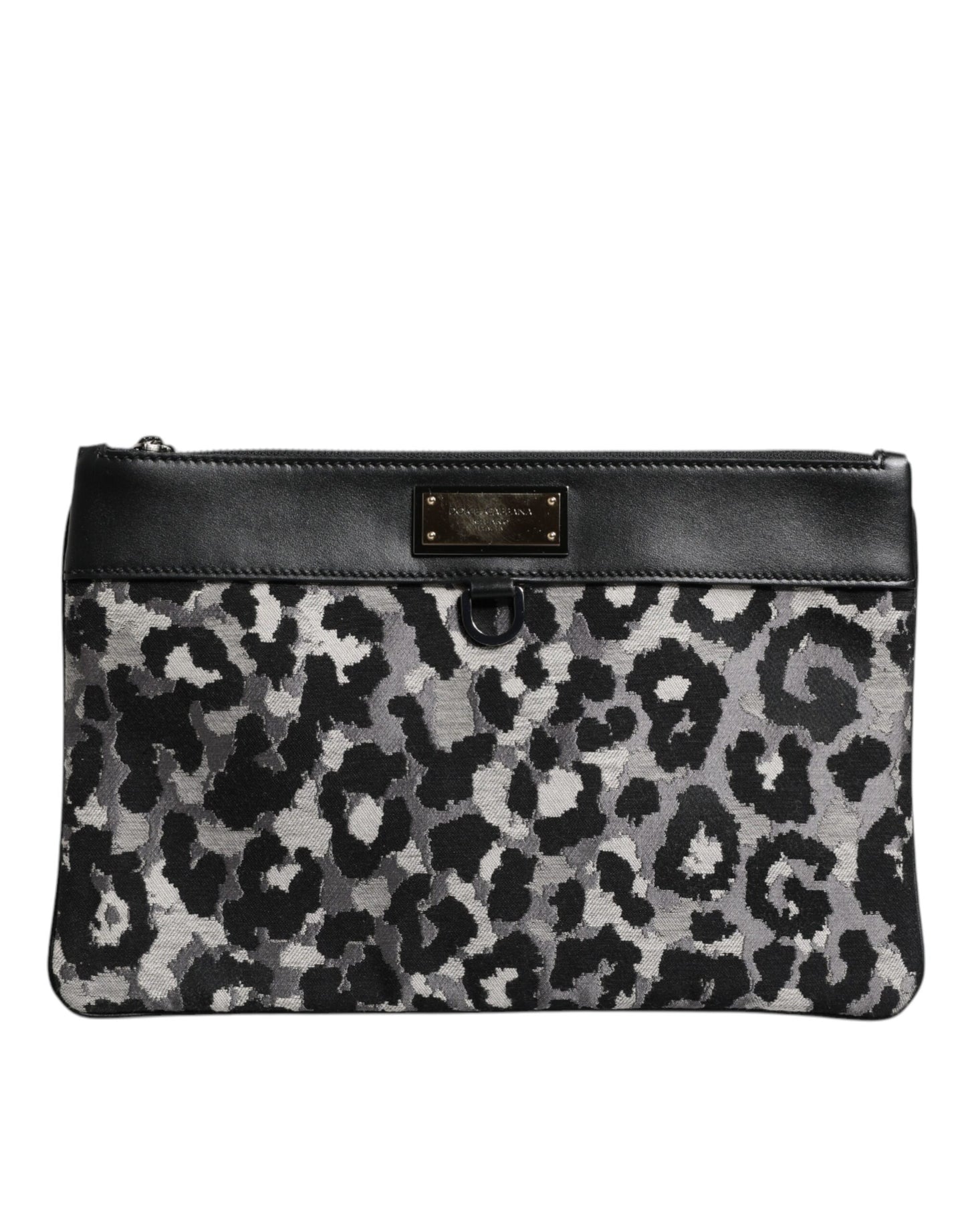 Mehrfarbige Herren-Beuteltasche aus Jacquard mit Leopardenmuster und Logo-Plakette