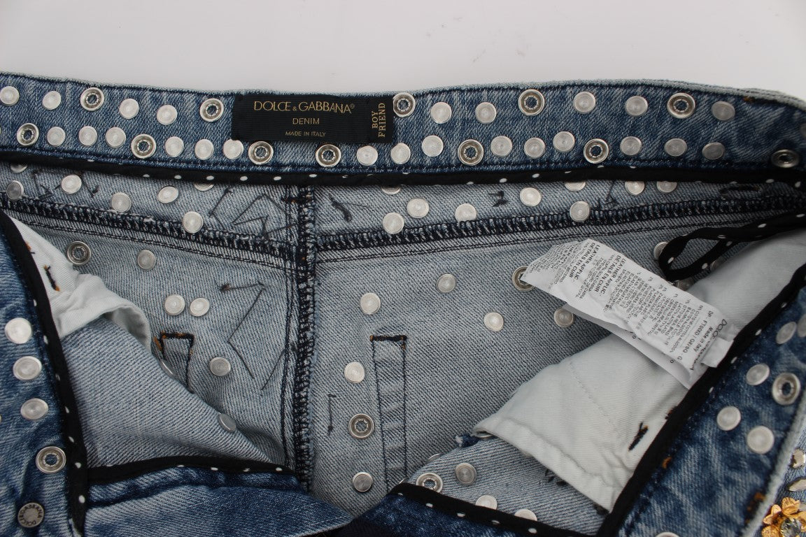 Jeans mit Herzverzierung und Kristallrosen