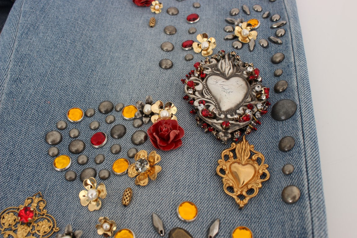 Jeans mit Herzverzierung und Kristallrosen