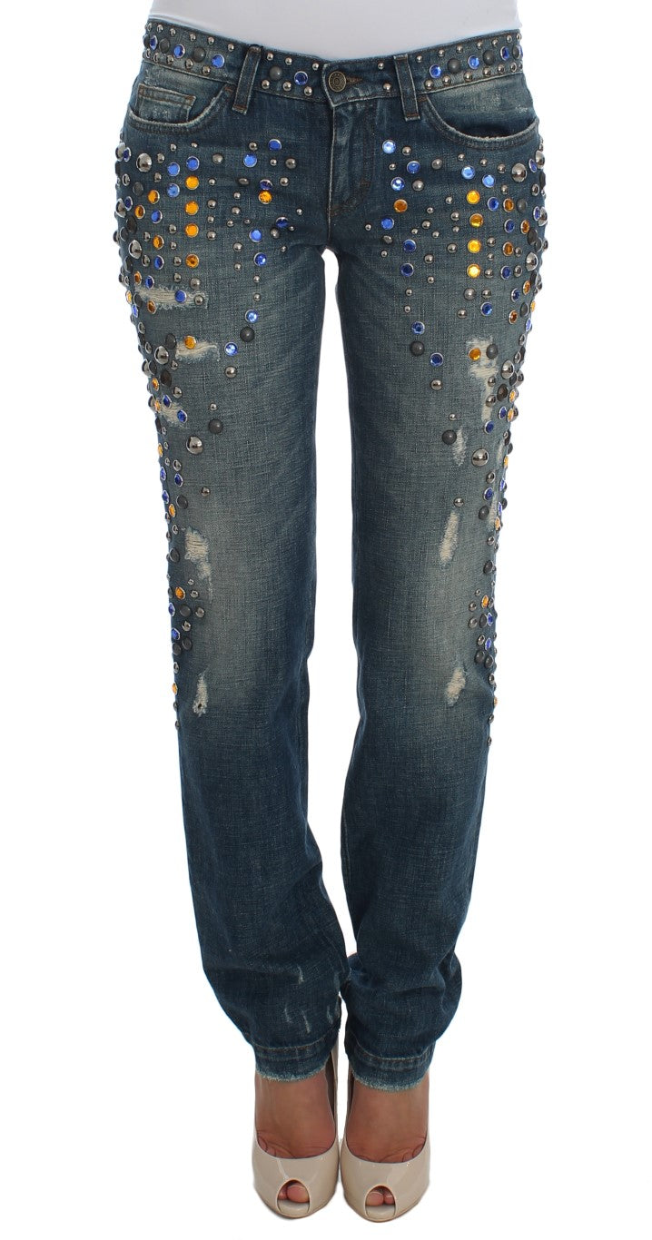 GIRLY Slim Fit Jeans mit Kristallverzierung