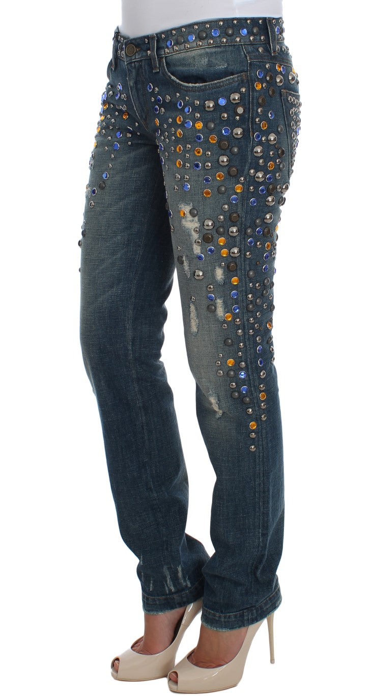 GIRLY Slim Fit Jeans mit Kristallverzierung