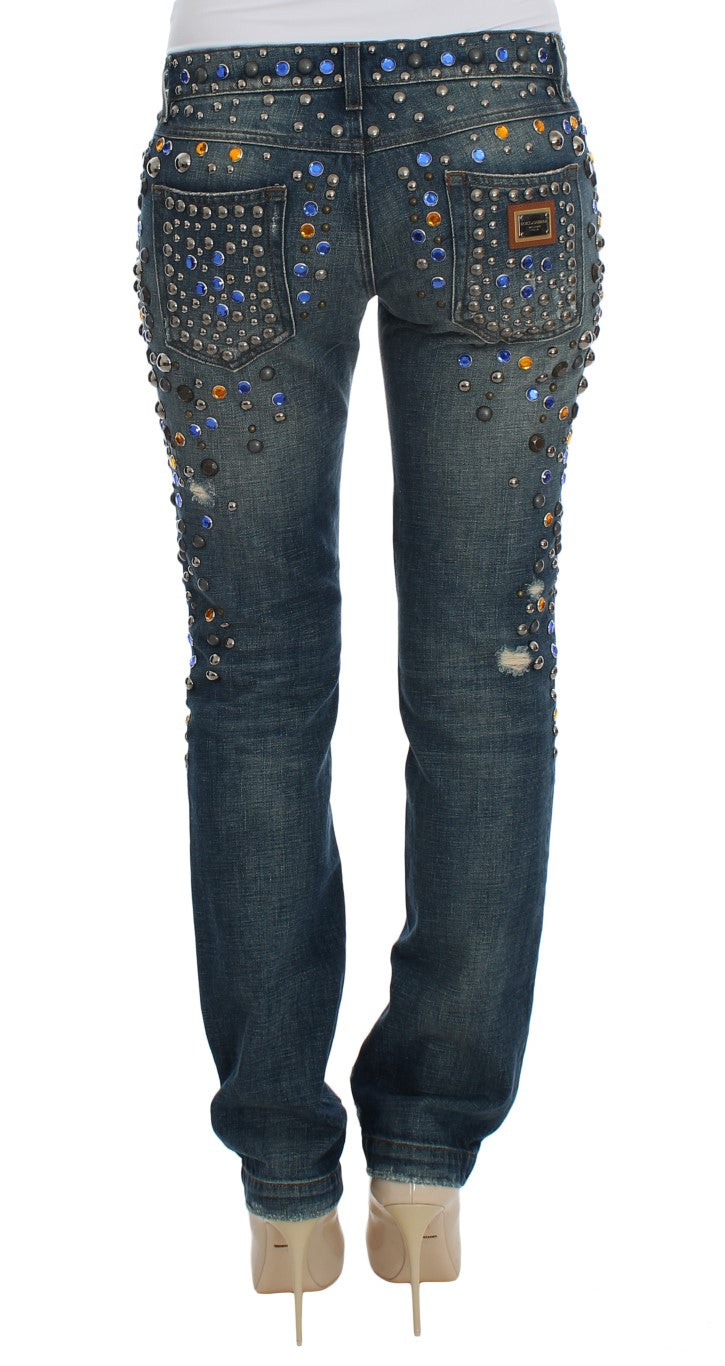 GIRLY Slim Fit Jeans mit Kristallverzierung