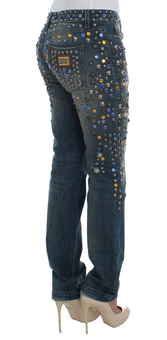 GIRLY Slim Fit Jeans mit Kristallverzierung