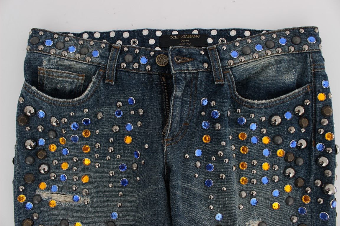 GIRLY Slim Fit Jeans mit Kristallverzierung