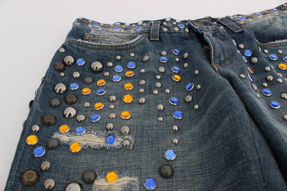 GIRLY Slim Fit Jeans mit Kristallverzierung