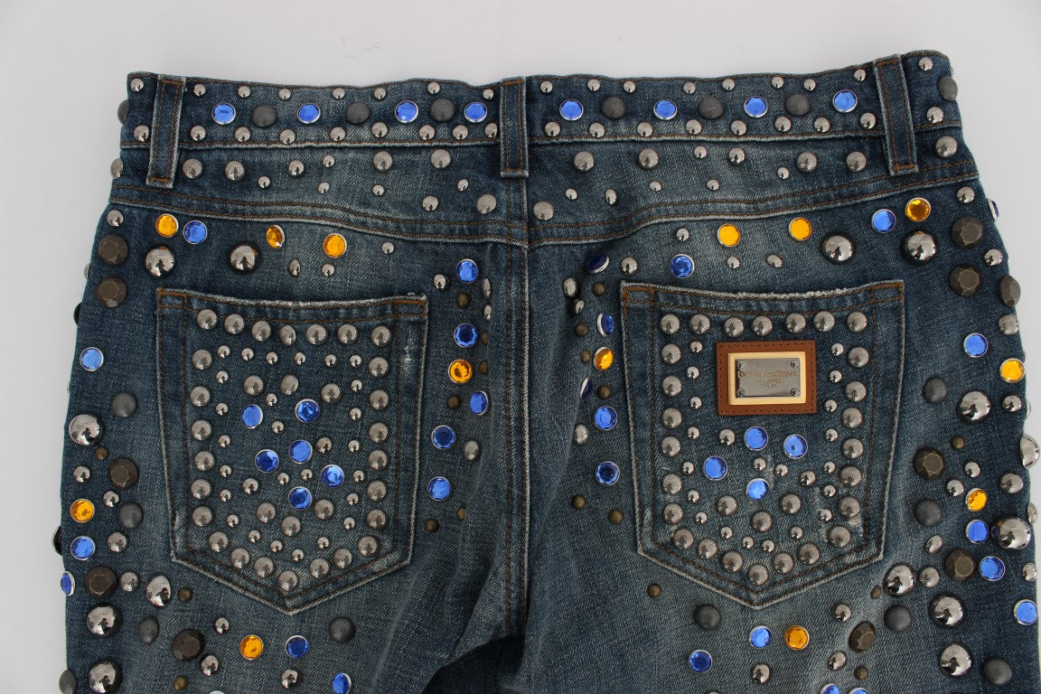 GIRLY Slim Fit Jeans mit Kristallverzierung