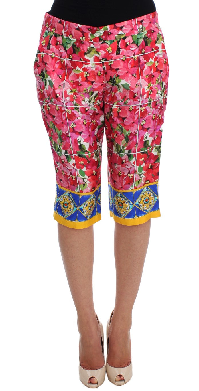 Mehrfarbige Capri-Shorts mit Blumenmuster und Knielänge