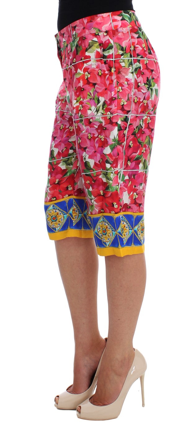 Mehrfarbige Capri-Shorts mit Blumenmuster und Knielänge