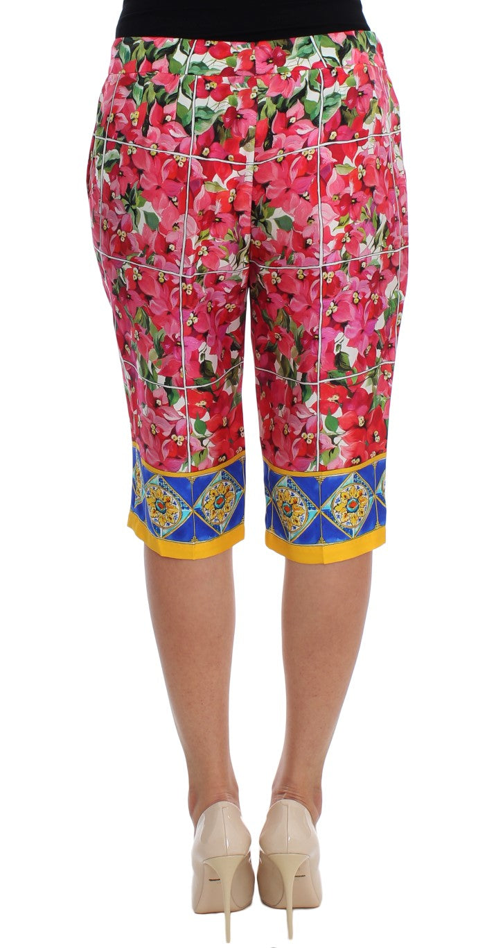 Mehrfarbige Capri-Shorts mit Blumenmuster und Knielänge