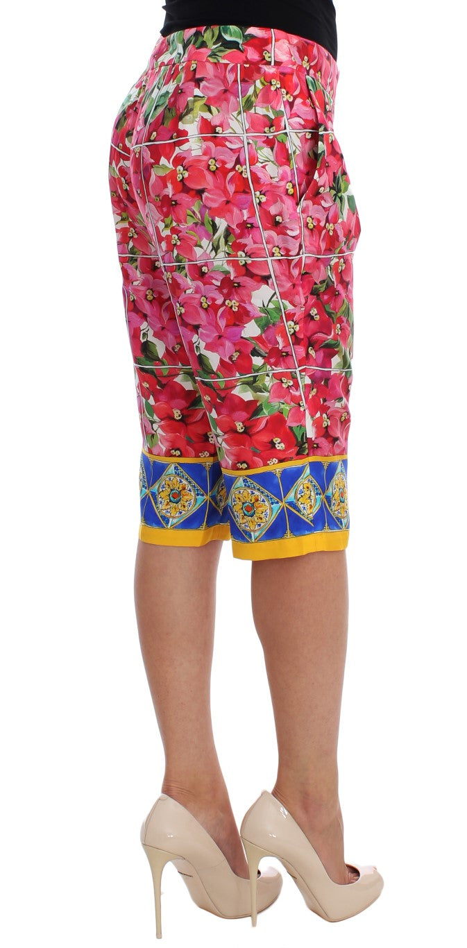 Mehrfarbige Capri-Shorts mit Blumenmuster und Knielänge