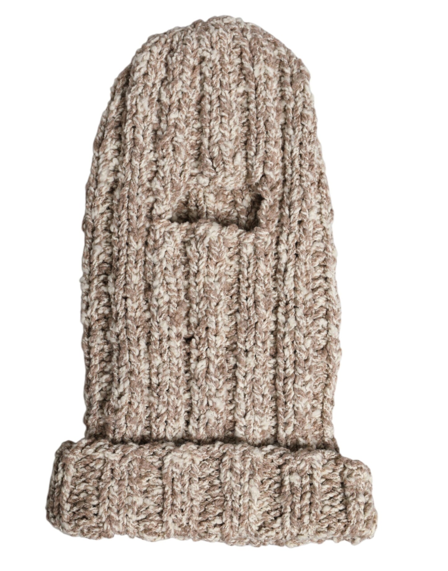 Beigefarbene, gestrickte Balaclava-Mütze aus Wolle