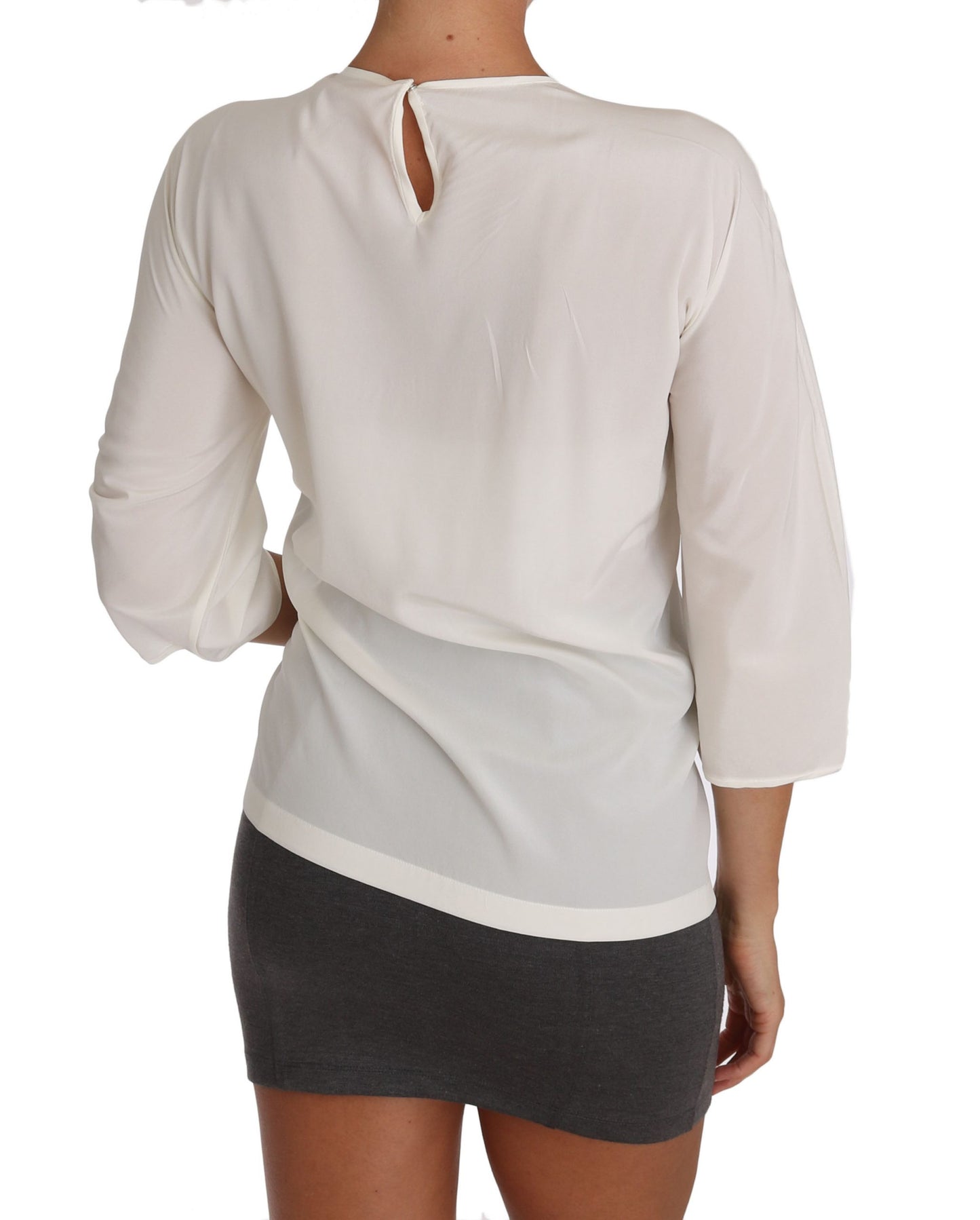 Weißes Seiden-T-Shirt mit #dgfamily-Bluse