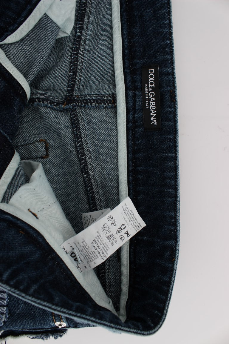 Blaue Stretch-Jeansshorts mit Patchwork-Muster