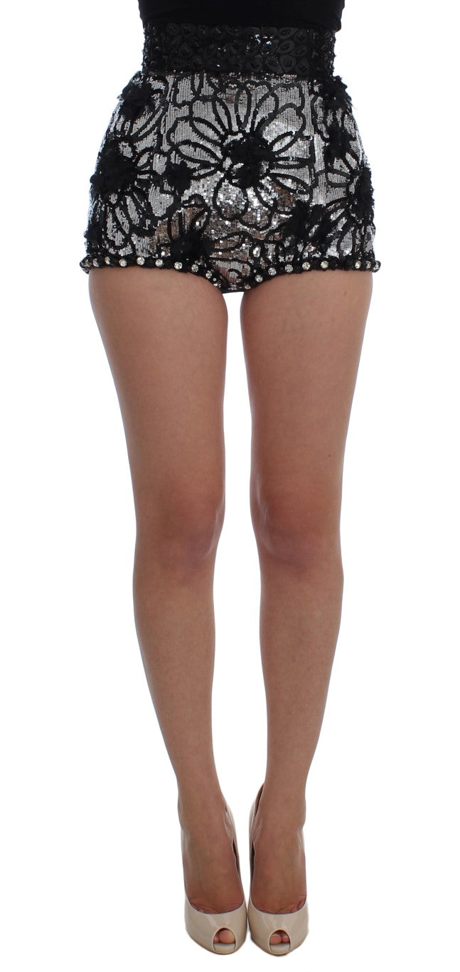 Schwarze Mini-Shorts mit Kristallpailletten