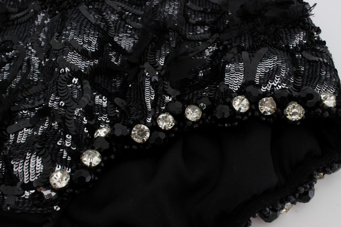 Schwarze Mini-Shorts mit Kristallpailletten