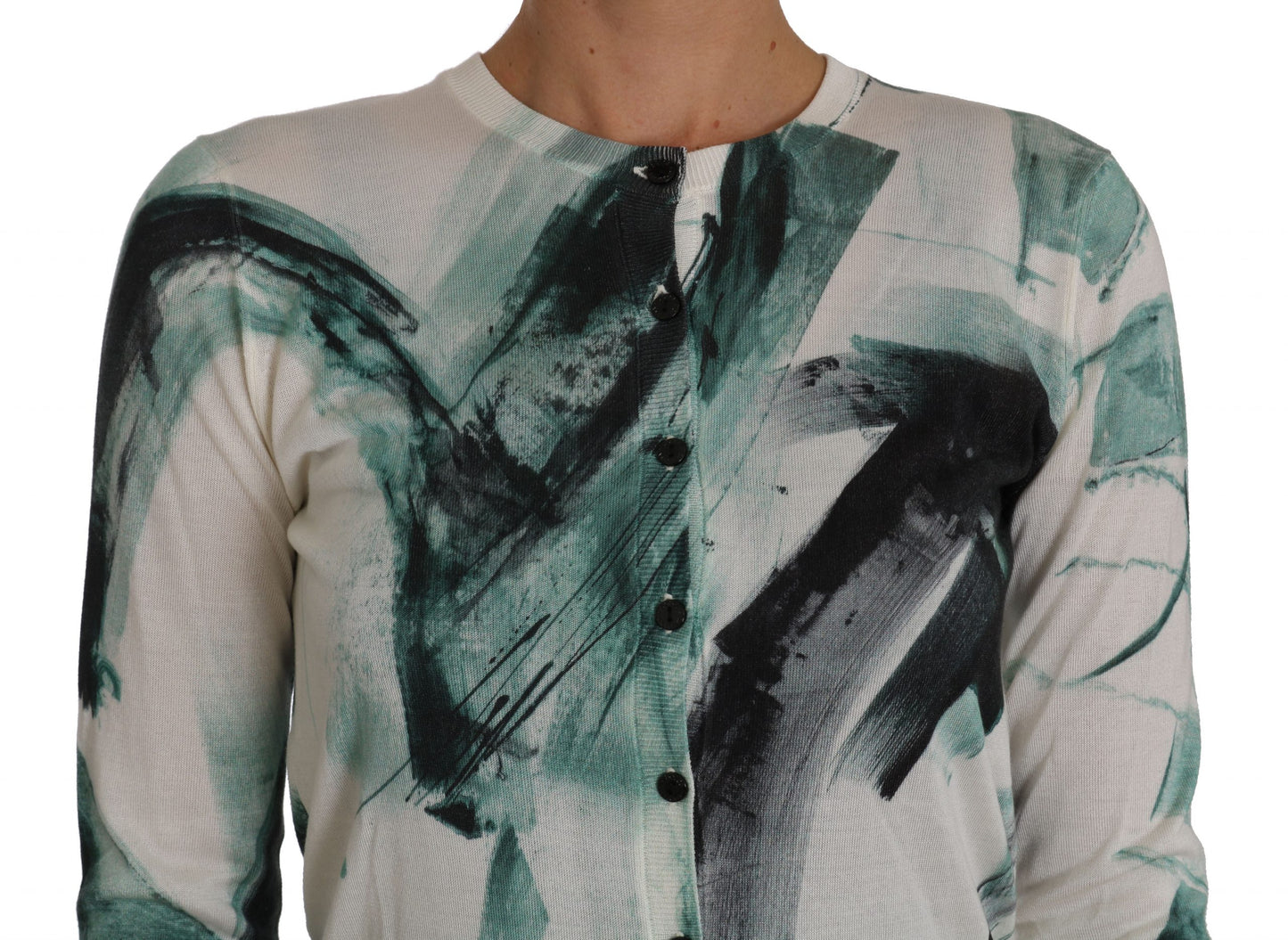 Weißer Seidencardigan, leichter Pullover mit Farbstrichen