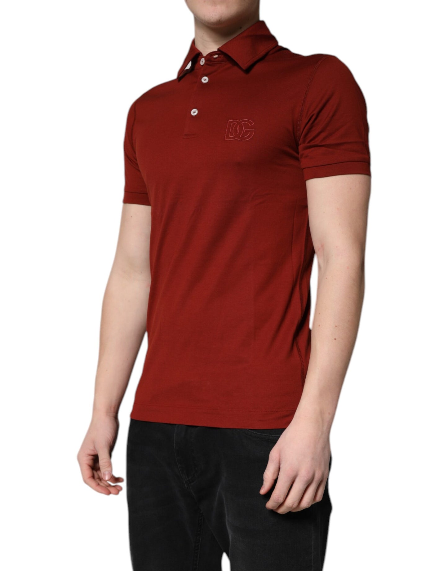 Rotes Poloshirt aus Baumwolle mit DG-Logo und Kragen für Herren