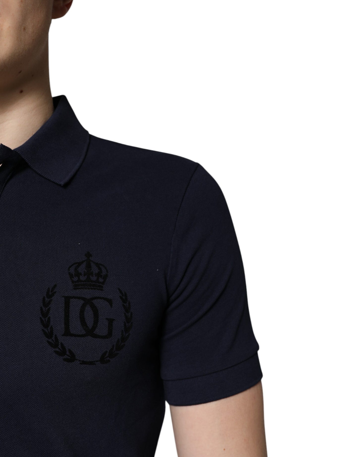 Dunkelblaues Polo-T-Shirt aus Baumwolle mit Kronenkragen