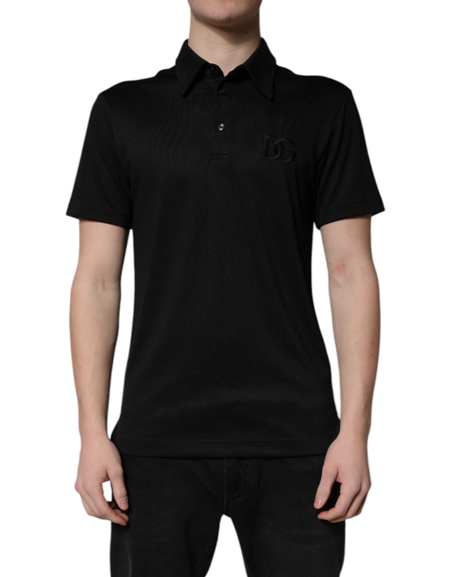 Schwarzes Polo-T-Shirt aus Polyester mit DG-Logo und Kragen