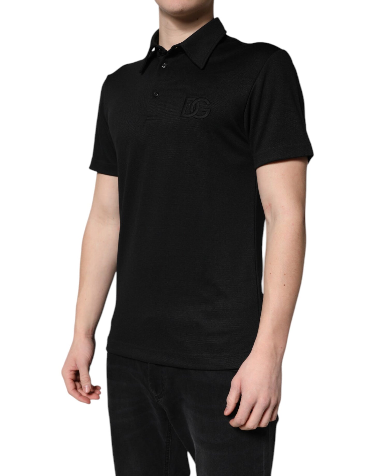 Schwarzes Polo-T-Shirt aus Polyester mit DG-Logo und Kragen