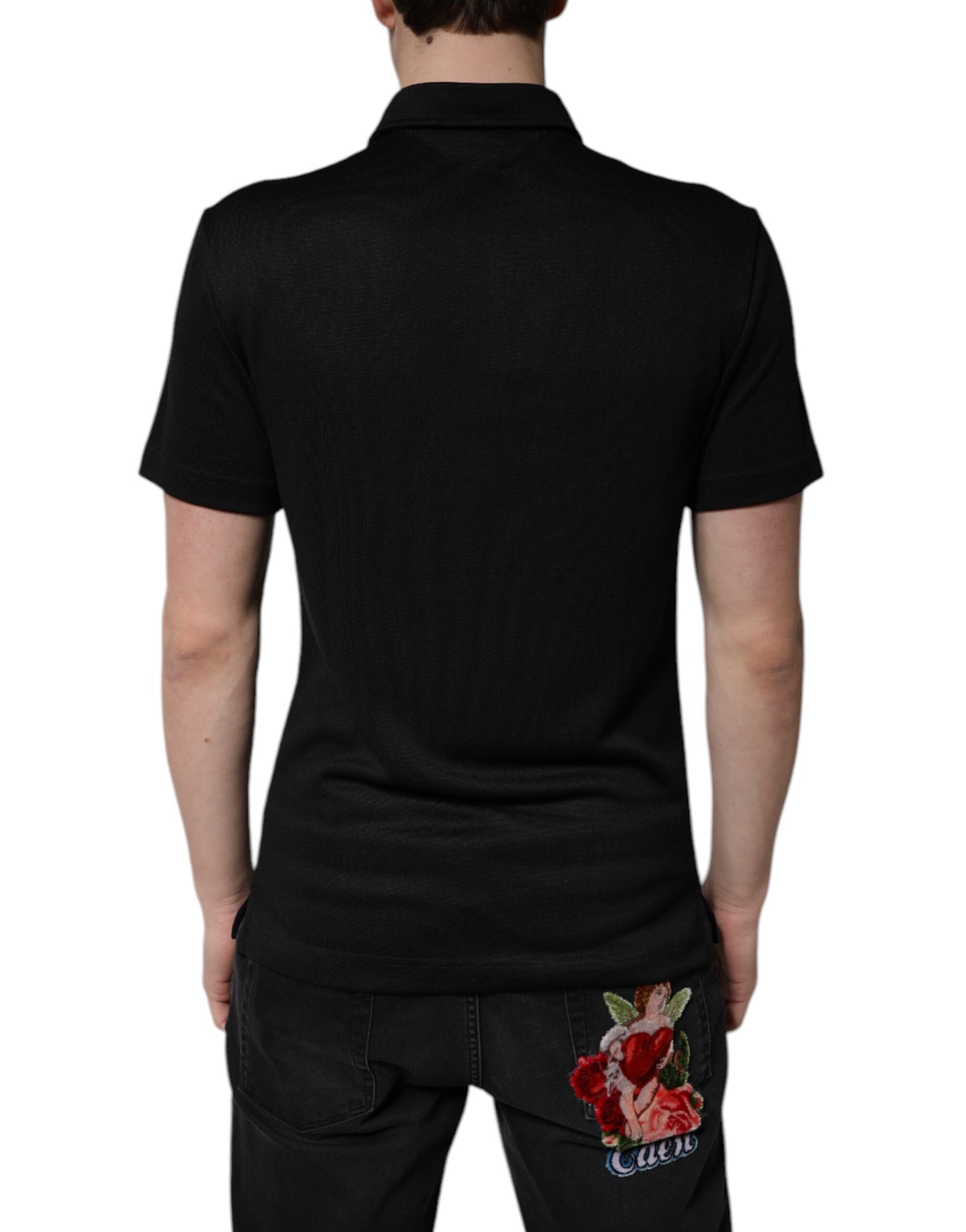 Schwarzes Polo-T-Shirt aus Polyester mit DG-Logo und Kragen