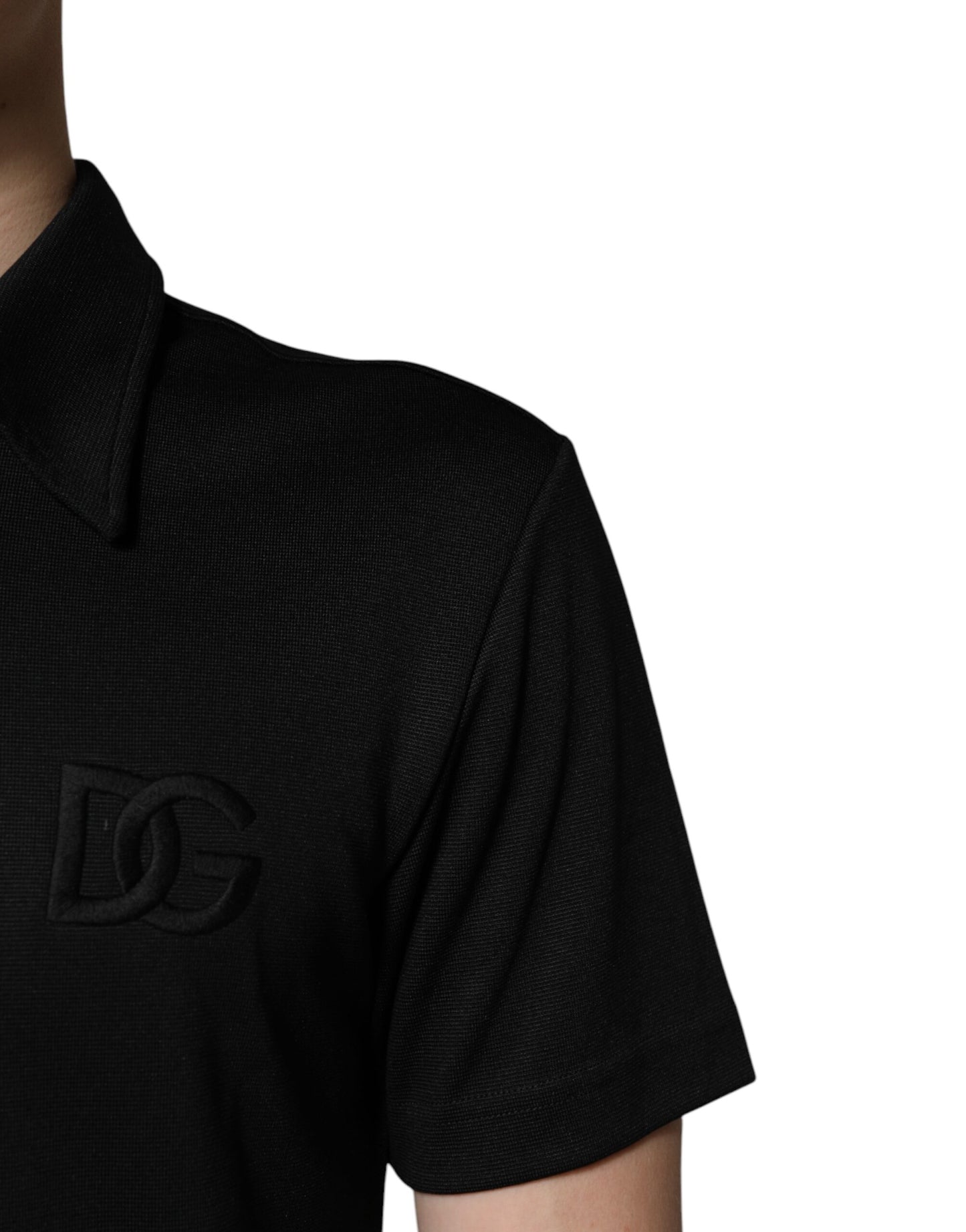 Schwarzes Polo-T-Shirt aus Polyester mit DG-Logo und Kragen