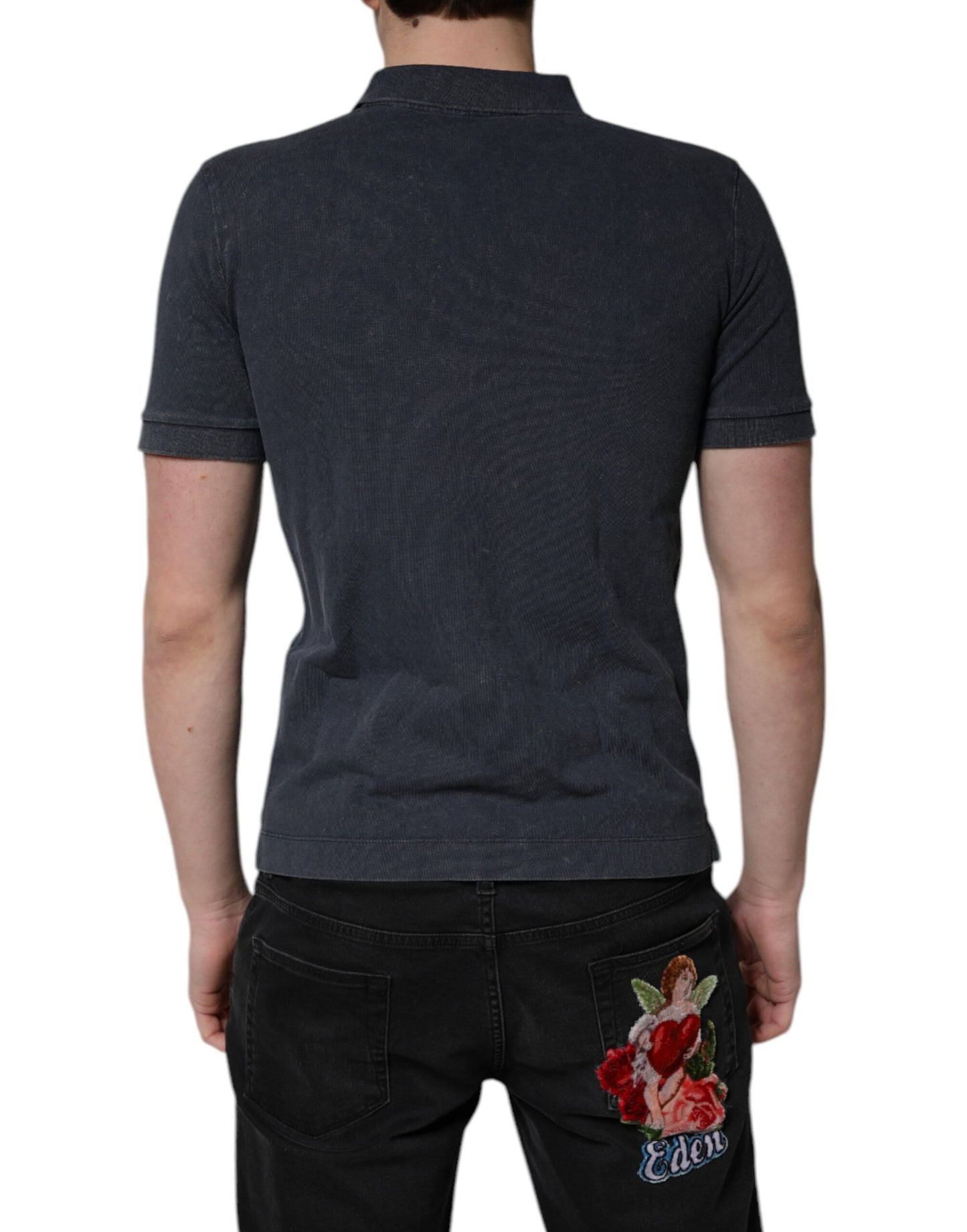 Dunkelblaues Poloshirt aus Baumwolle mit Logo-Plakette für Herren
