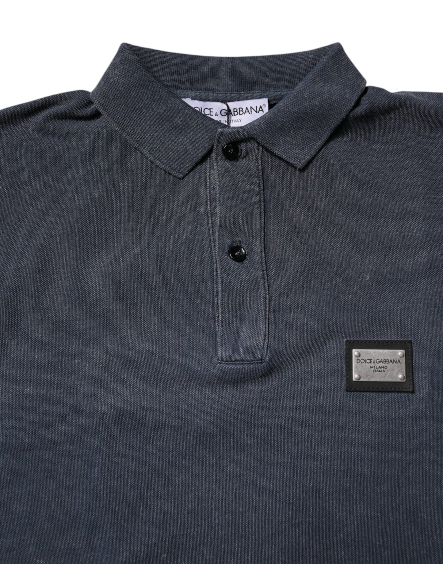 Dunkelblaues Poloshirt aus Baumwolle mit Logo-Plakette für Herren