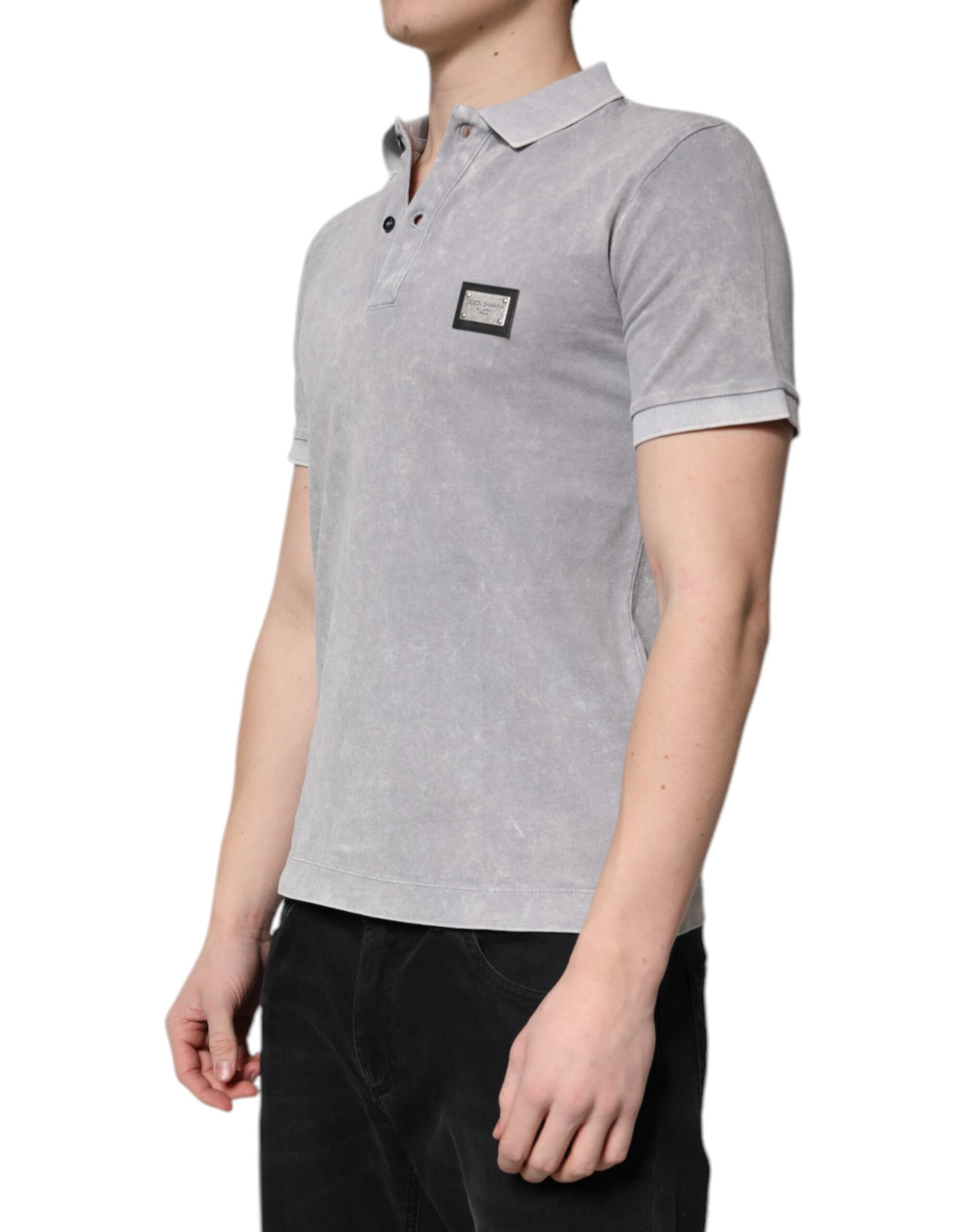 Graues Poloshirt aus Baumwolle mit Logo-Plakette für Herren