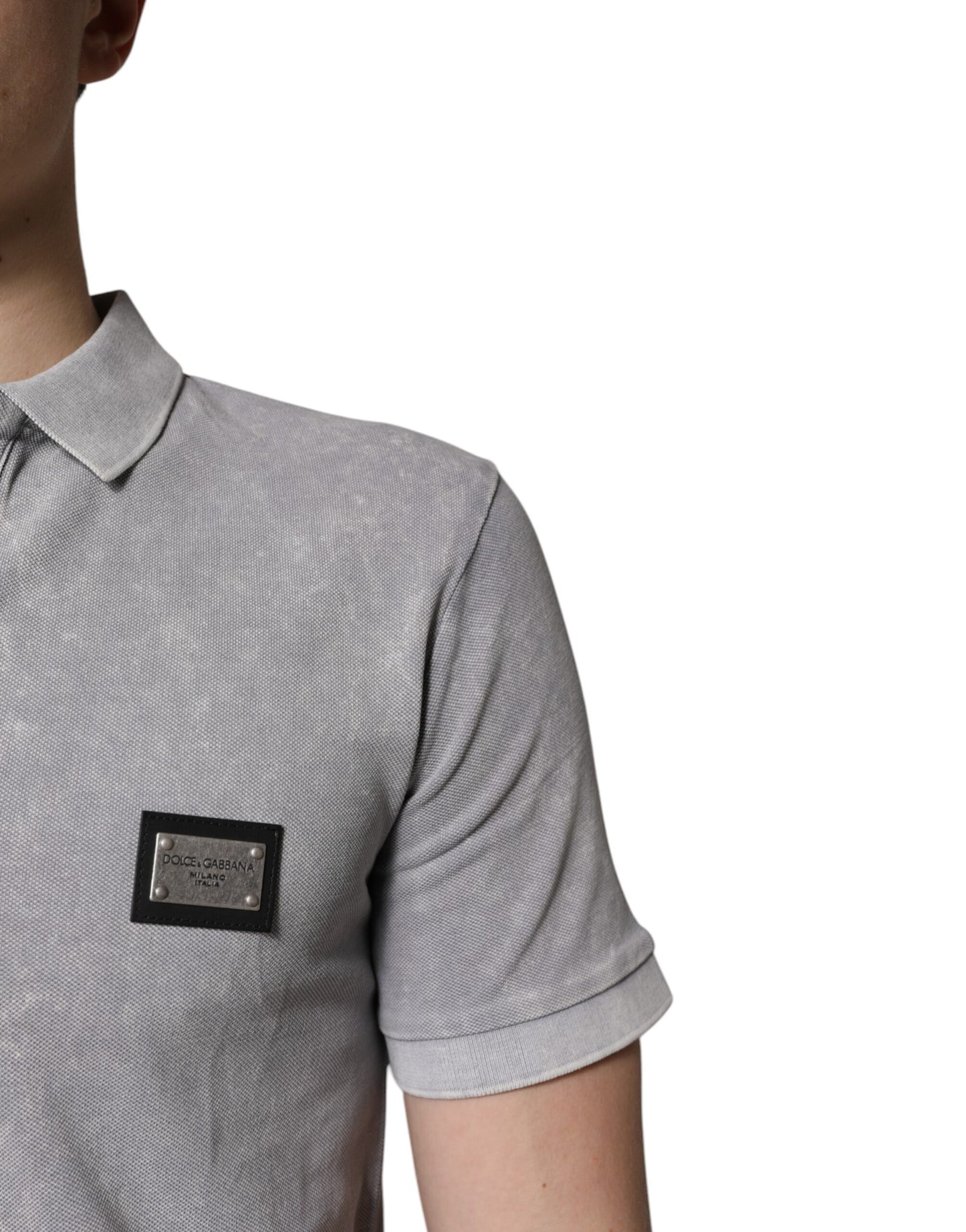 Graues Poloshirt aus Baumwolle mit Logo-Plakette für Herren