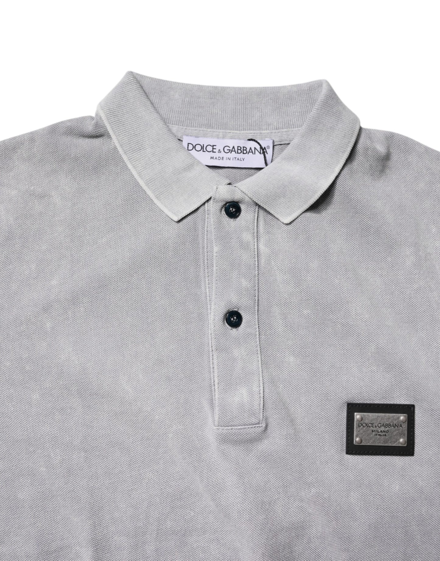 Graues Poloshirt aus Baumwolle mit Logo-Plakette für Herren