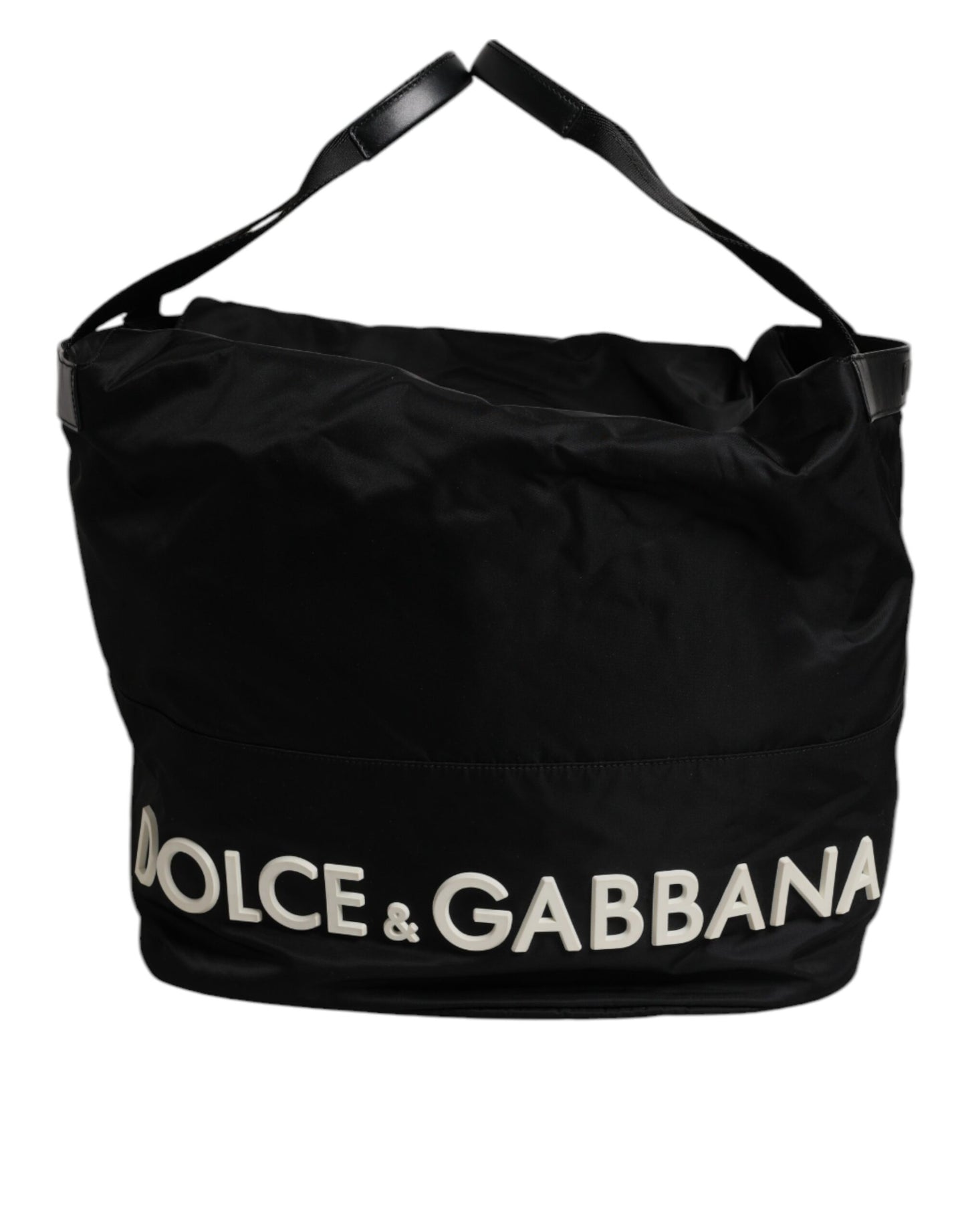 Schwarze Nylon-Schultertasche mit weißem ikonischem Logo