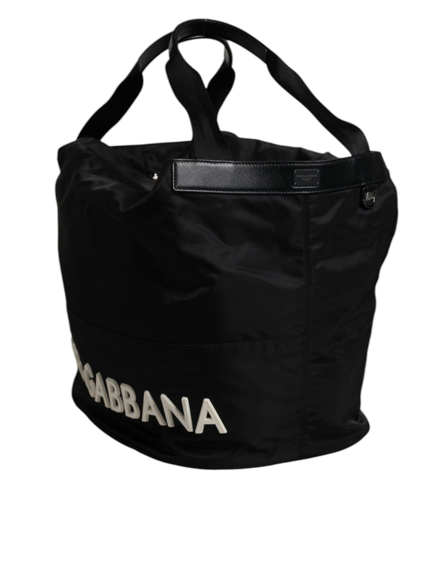 Schwarze Nylon-Schultertasche mit weißem ikonischem Logo