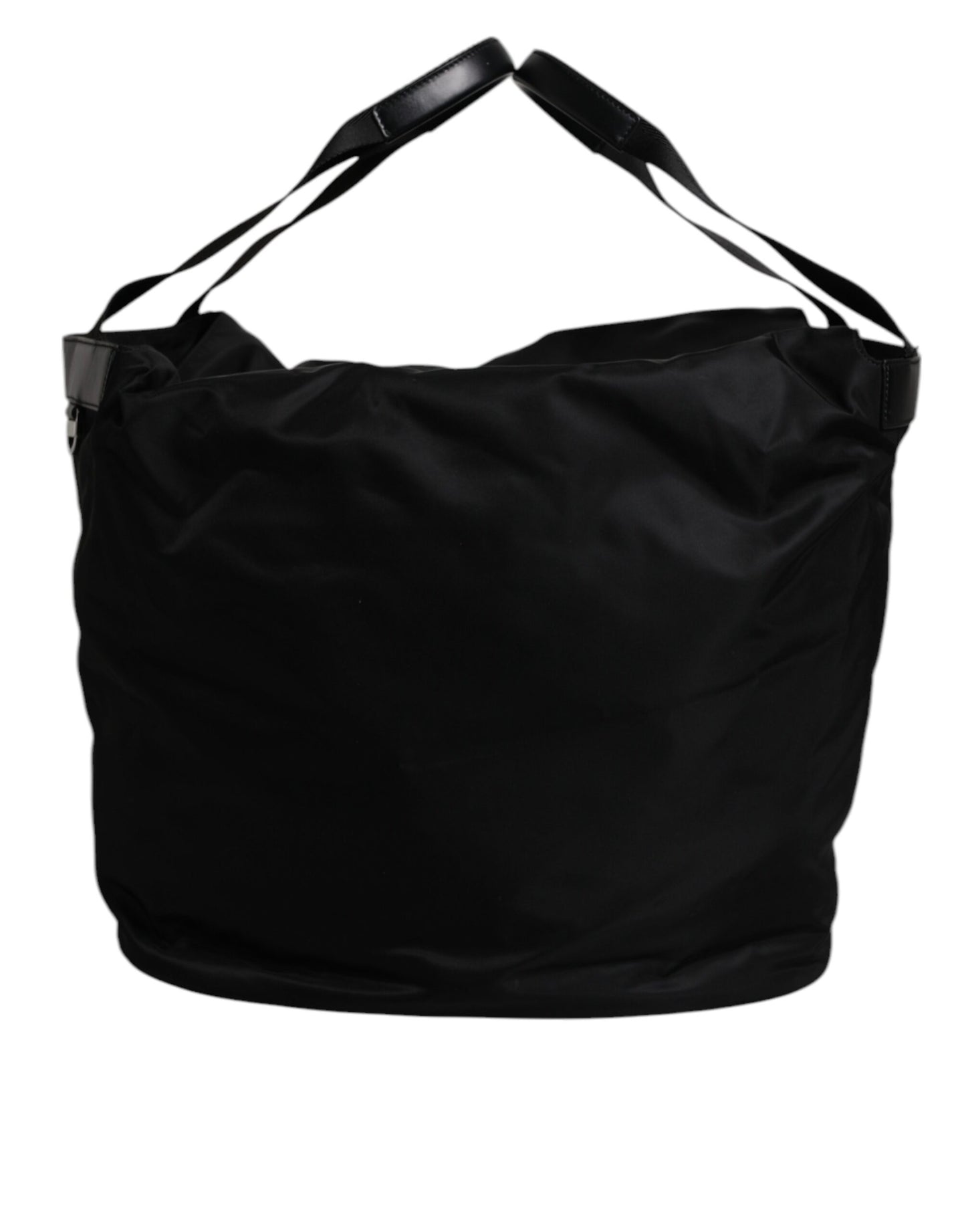 Schwarze Nylon-Schultertasche mit weißem ikonischem Logo