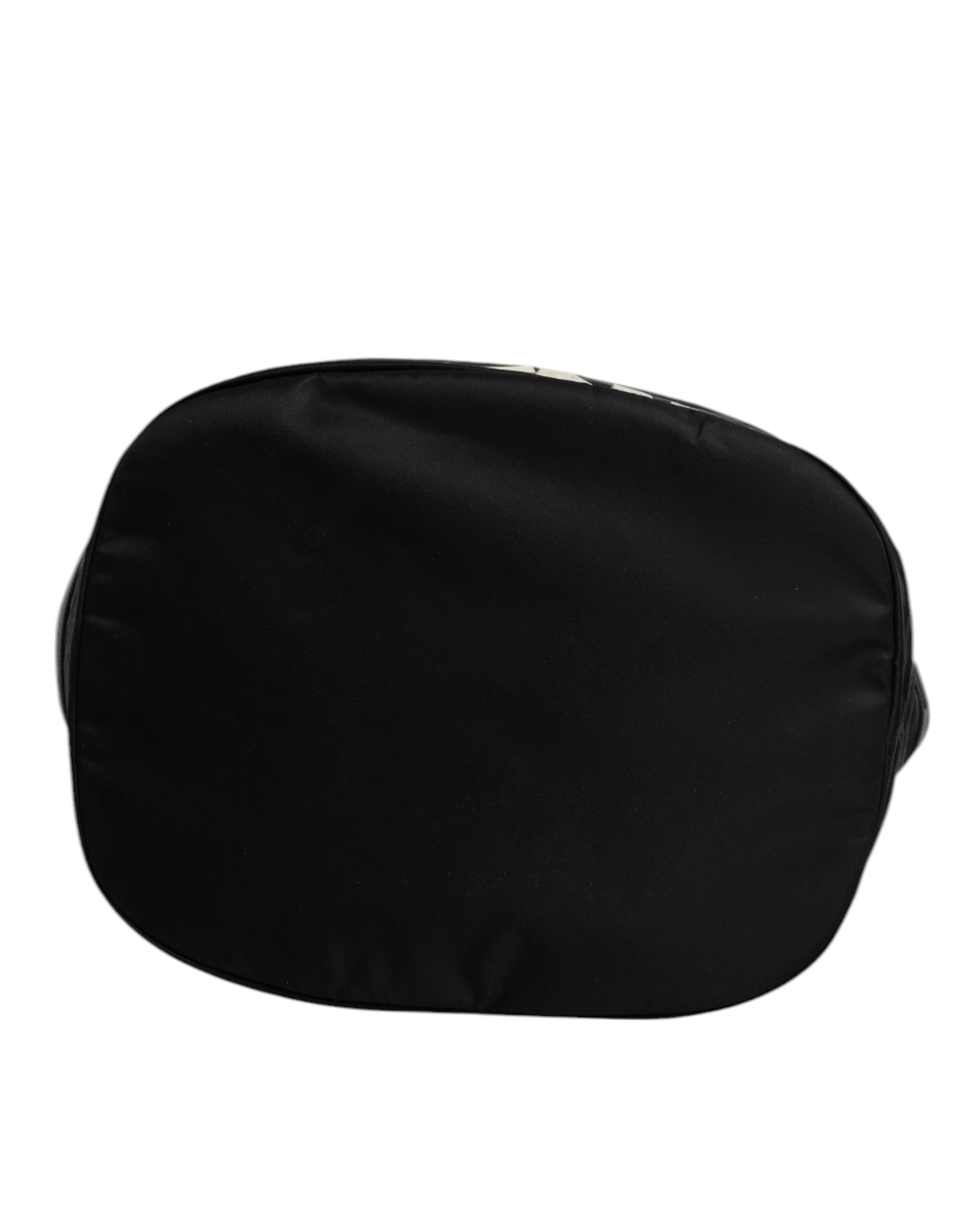 Schwarze Nylon-Schultertasche mit weißem ikonischem Logo