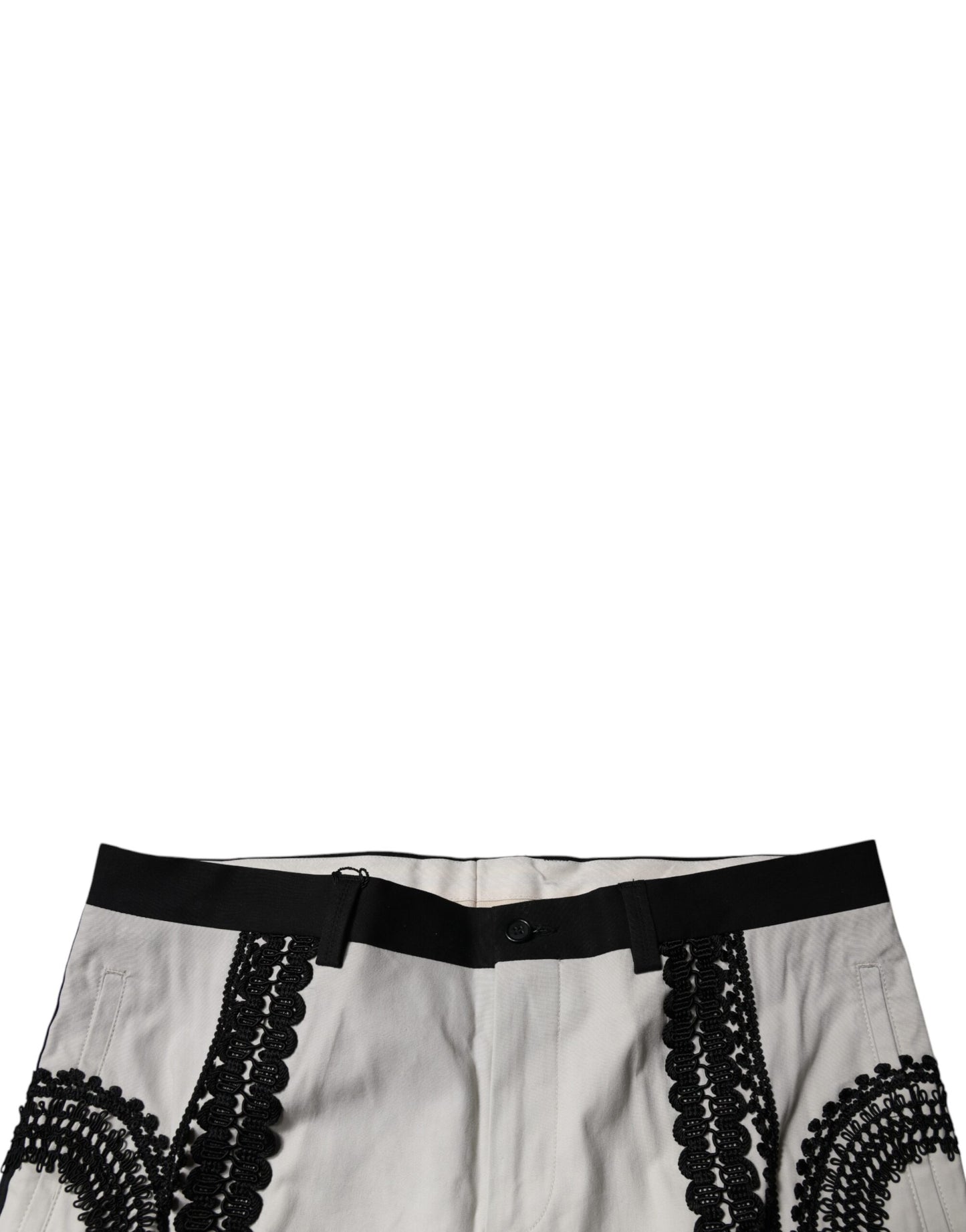 Weiße, formelle Hose mit Spitzenbesatz und mittlerer Taille