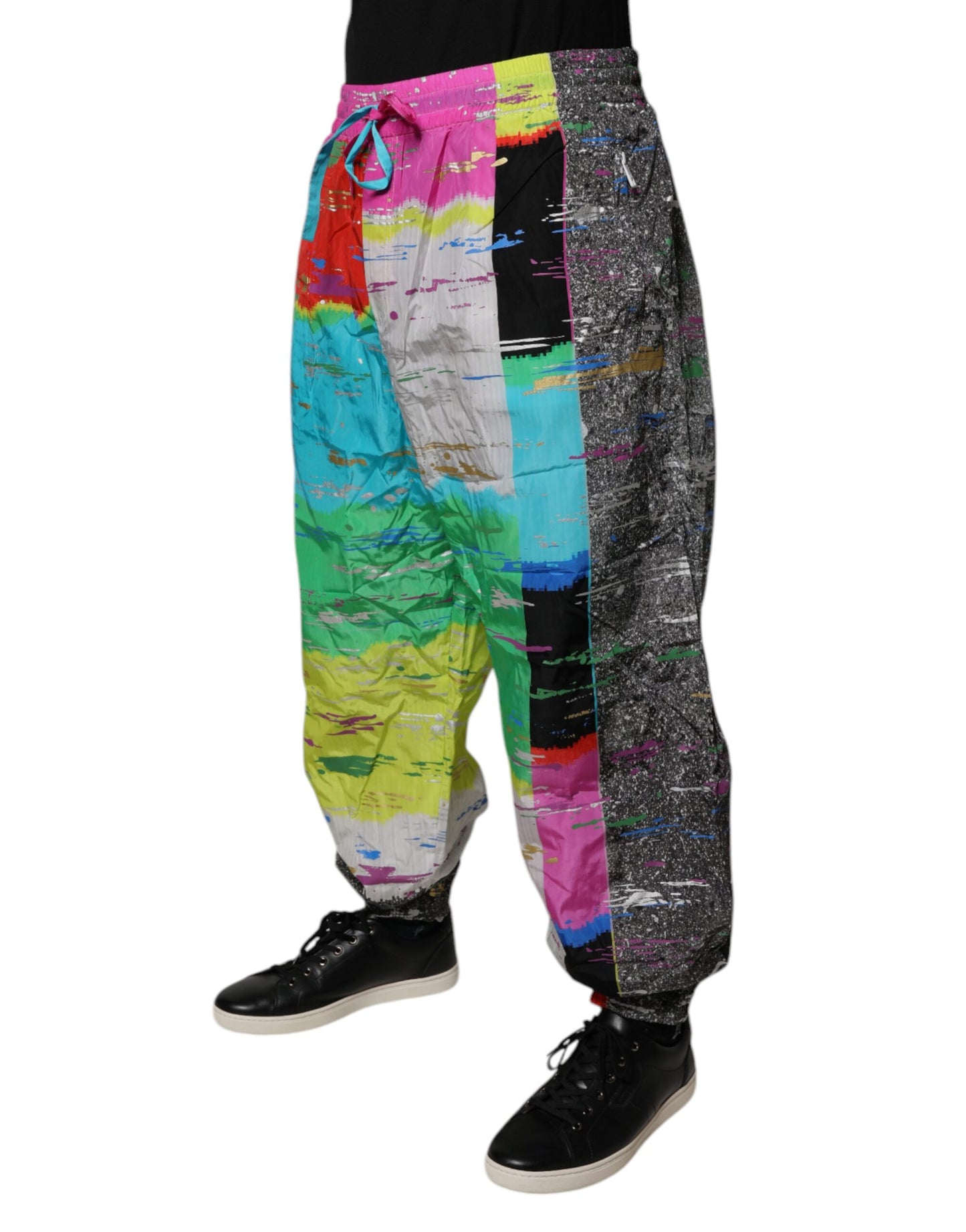 Mehrfarbige Patchwork-Jogginghose mit mittlerer Taille