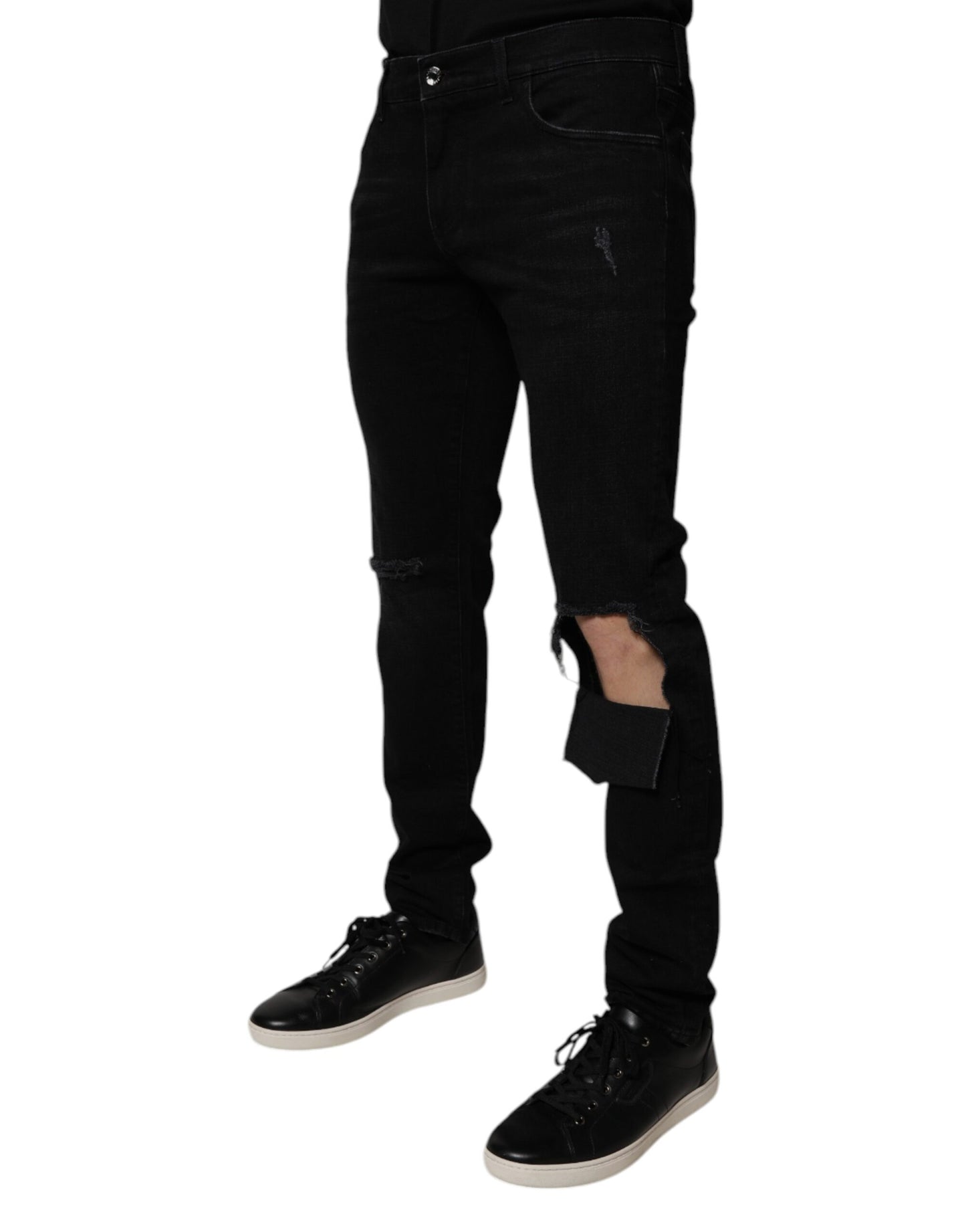 Schwarze Skinny Jeans aus zerrissener Baumwolle für Herren
