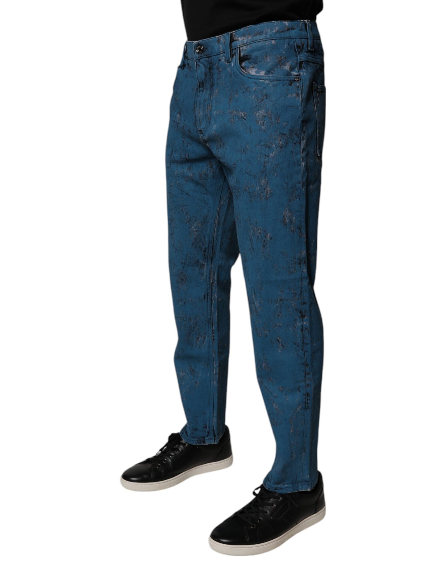 Blaue Skinny Jeans aus Baumwolle mit Batikmuster für Herren