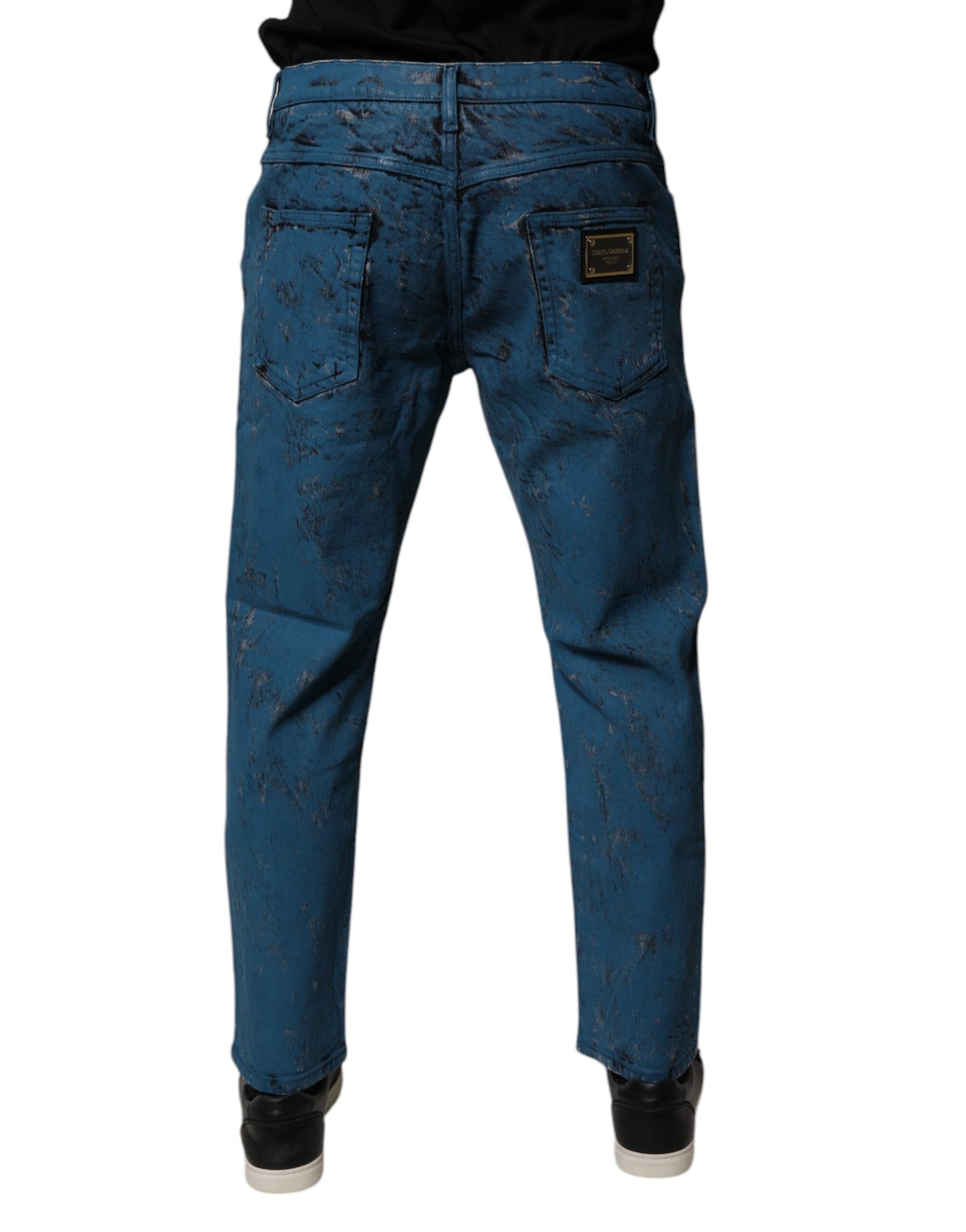 Blaue Skinny Jeans aus Baumwolle mit Batikmuster für Herren