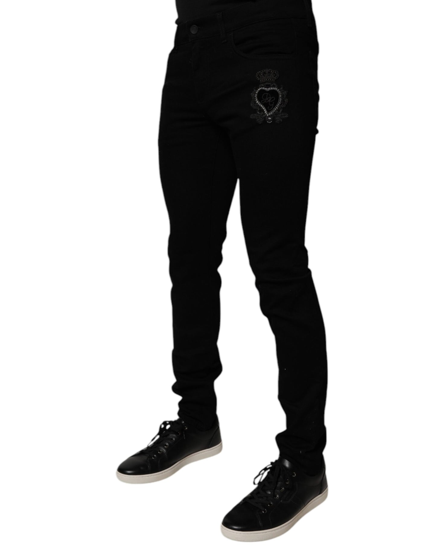 Schwarze Skinny-Jeans aus Baumwolle mit heiligem Herzen