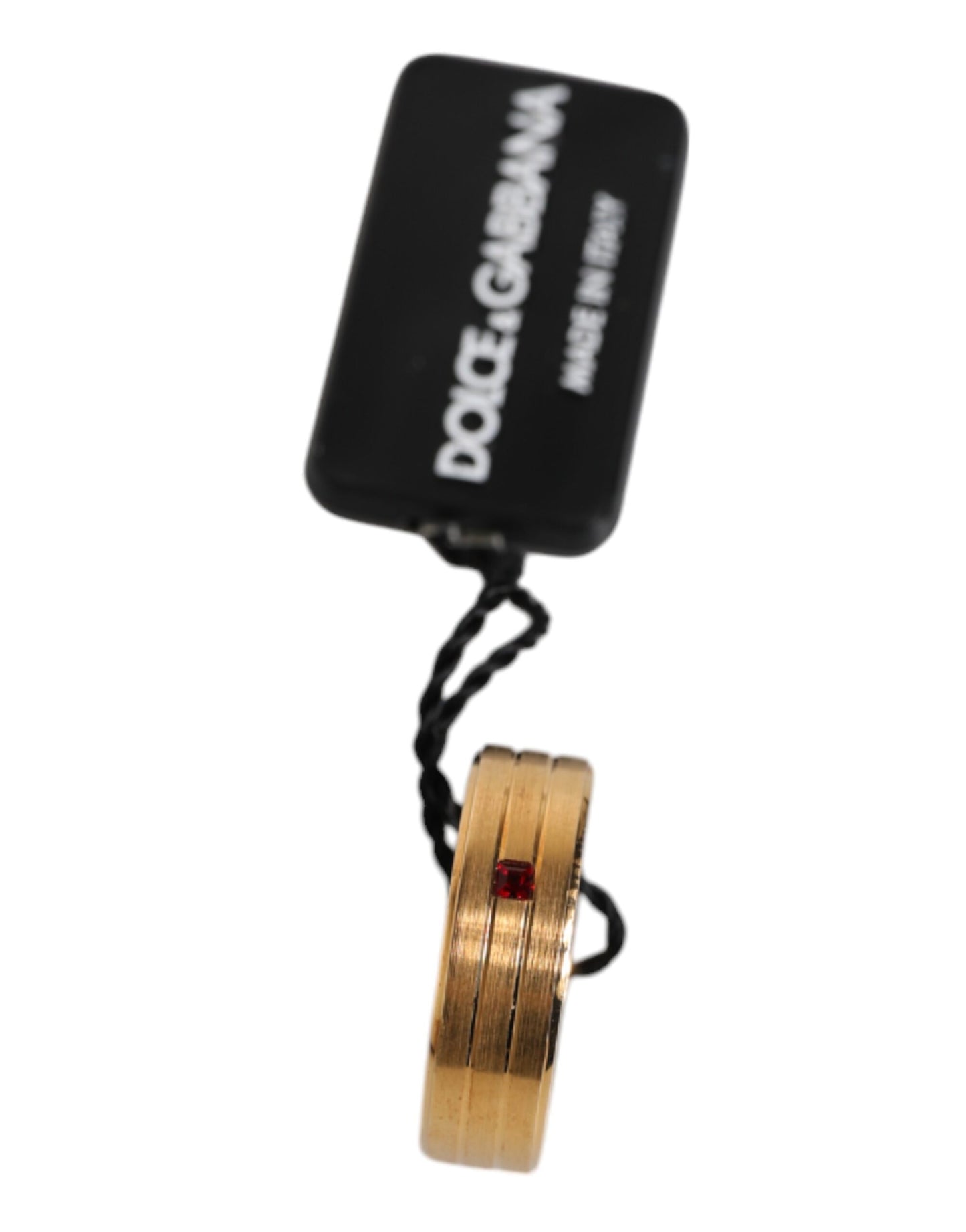 Goldfarbener Messingring mit rotem Kristall und DG-Logo
