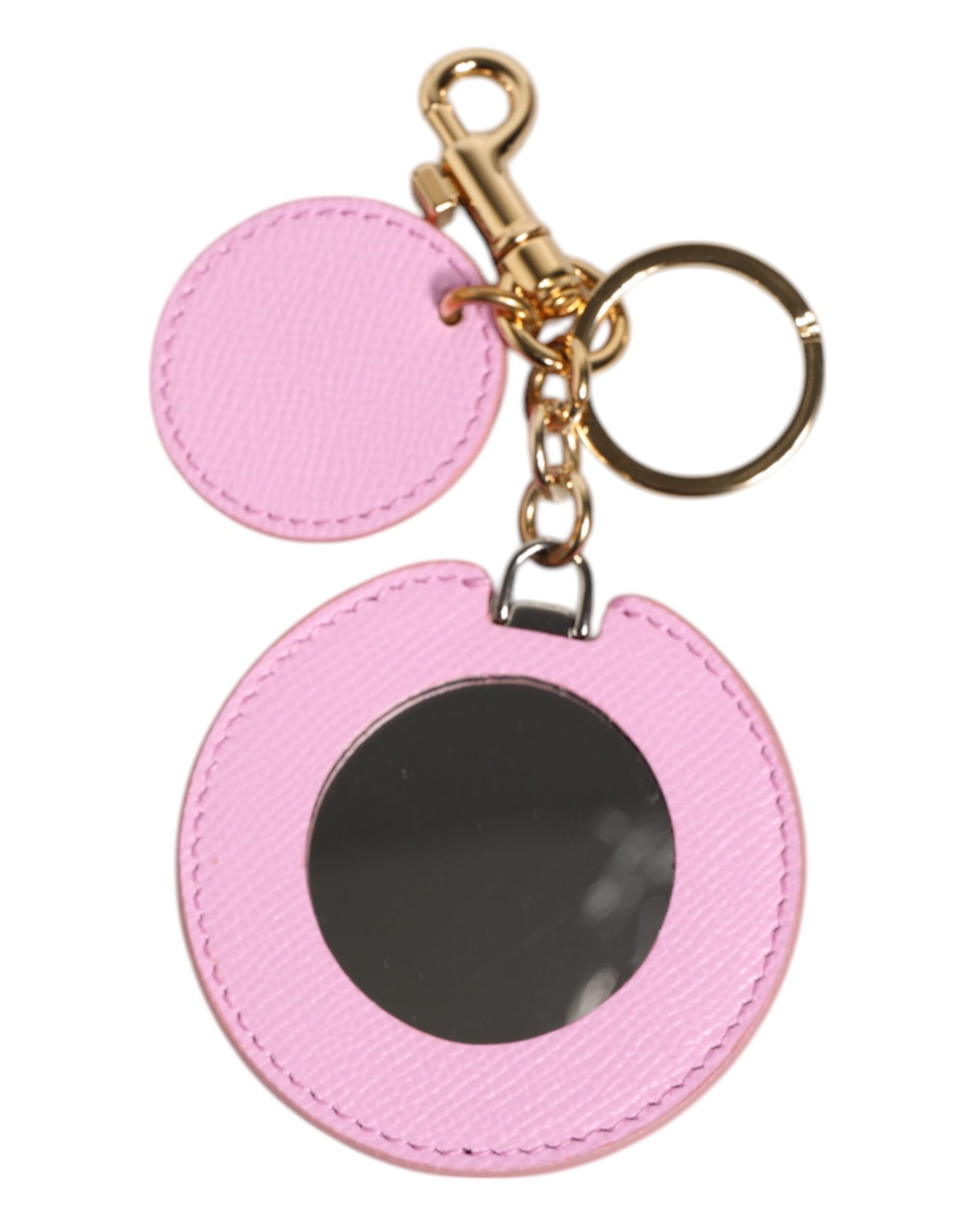 Schlüsselanhänger aus rosa Kalbsleder mit goldenem Metall-Logo-Print