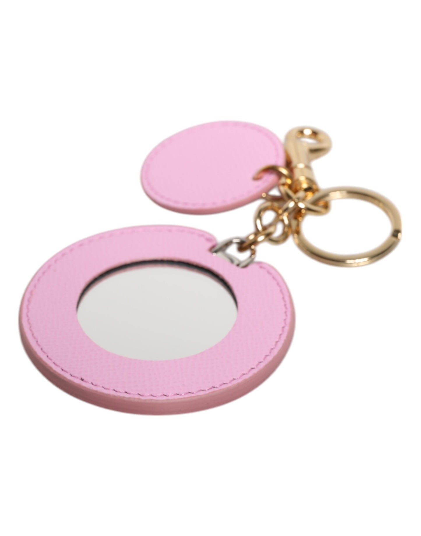 Schlüsselanhänger aus rosa Kalbsleder mit goldenem Metall-Logo-Print