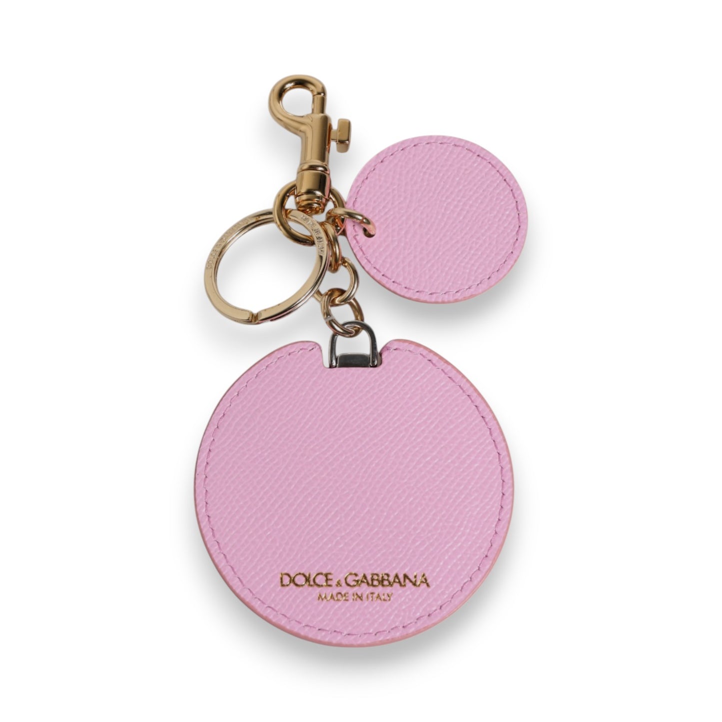 Schlüsselanhänger aus rosa Kalbsleder mit goldenem Metall-Logo-Print