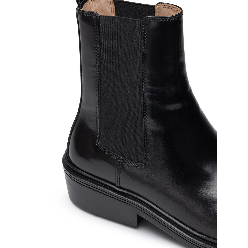 Schwarzer Lederstiefel