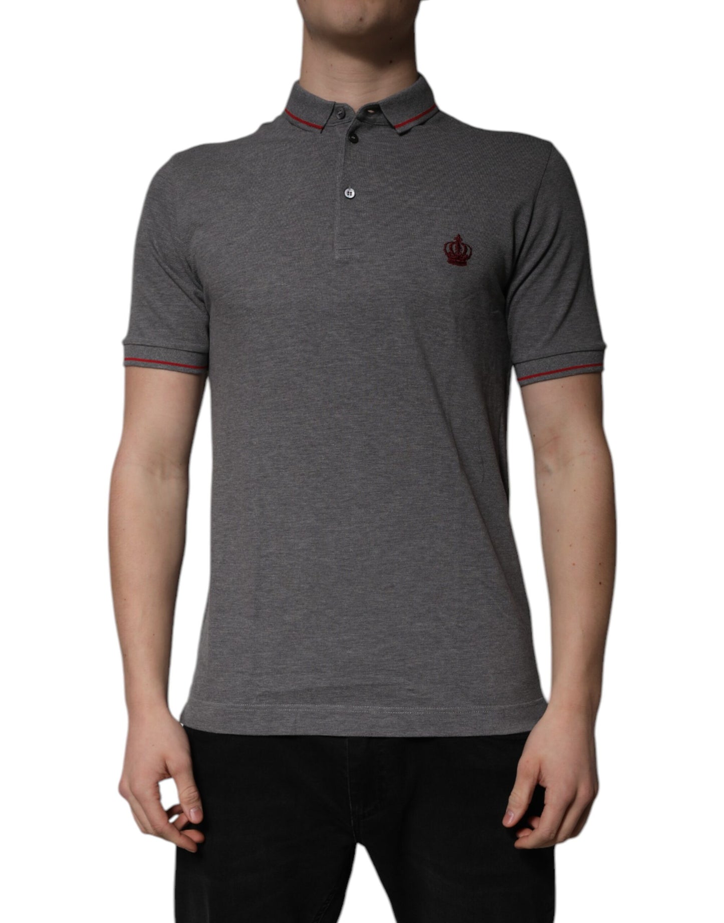 Graues Polo-T-Shirt aus Baumwolle mit Kronenkragen