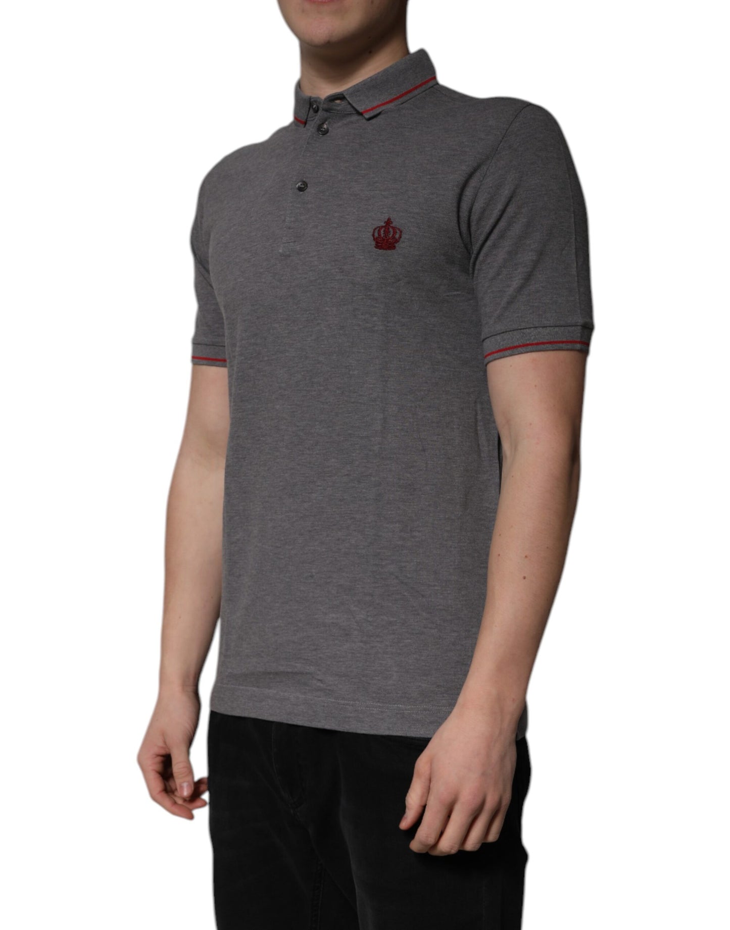 Graues Polo-T-Shirt aus Baumwolle mit Kronenkragen